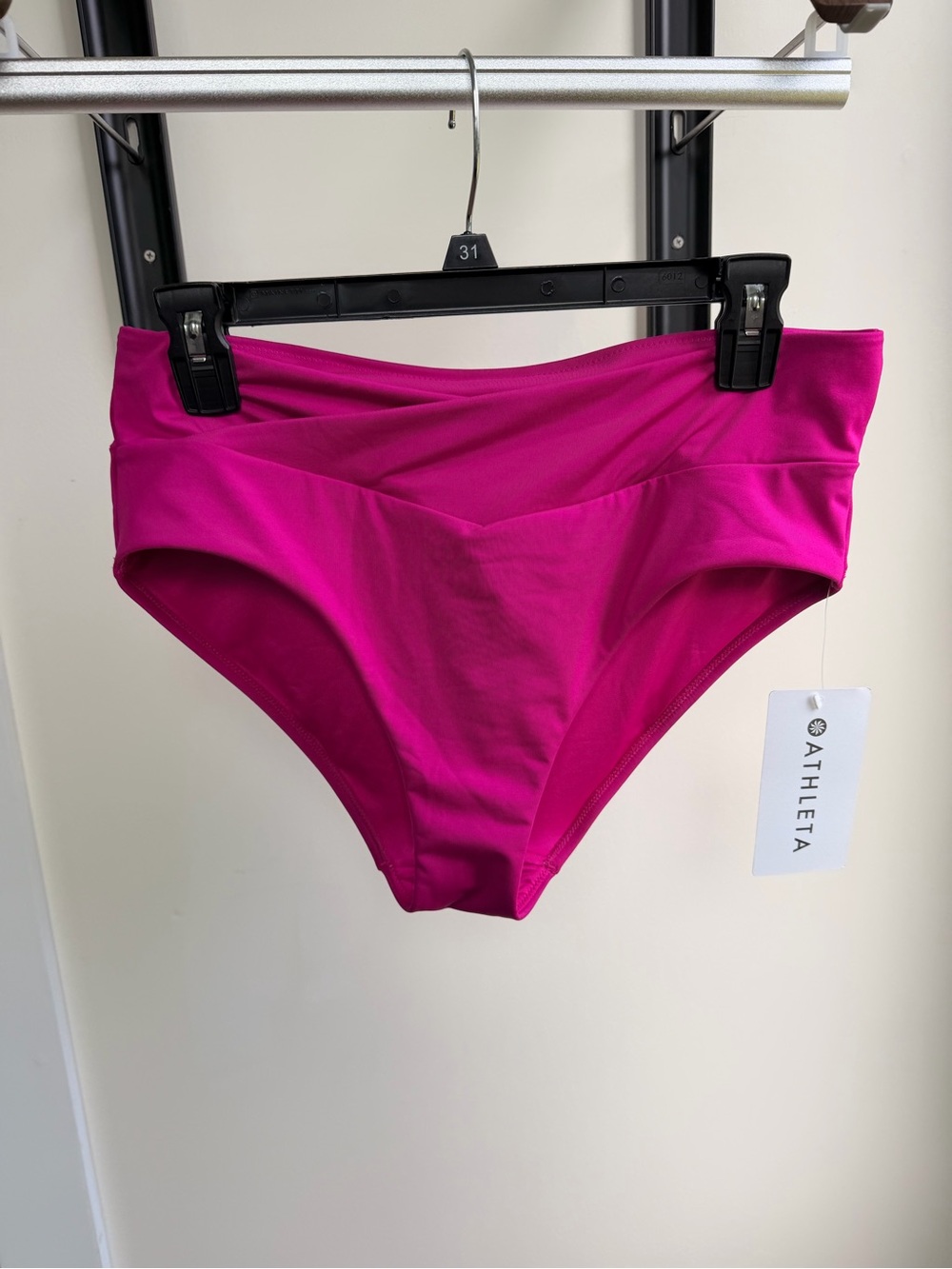Athleta Crossover High-Waist Bikini Bottoms in Deep Pink